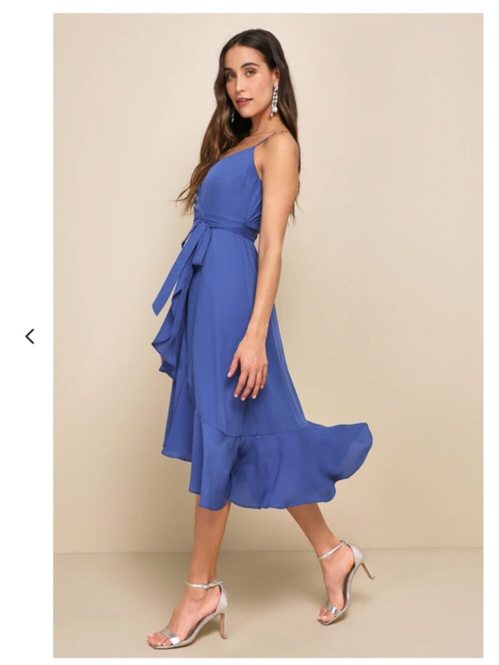 Lulus - Manhattan Moment Blue Ruffled Midi Wrap Dress